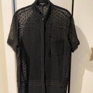 All Saints Button Front Eyelet Shirt-Dress